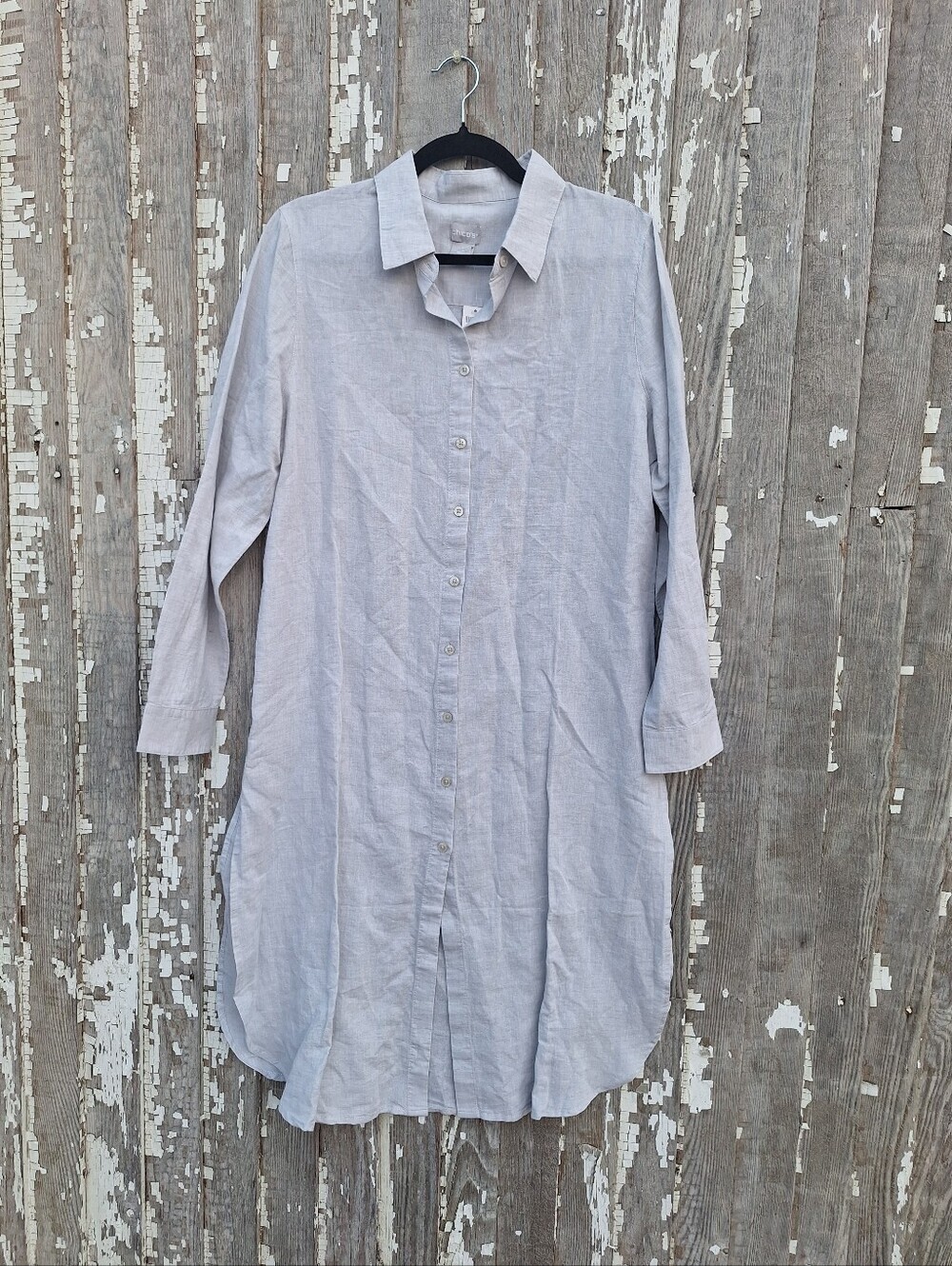 Chico's Linen Cotton Blend 3/4 Sleeve Maxi Shirt Size 1 Medium NWT